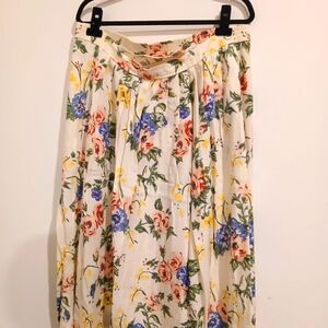 Vintage Bechamel Floral Midi Skirt in Cream with Blue and Red Accents